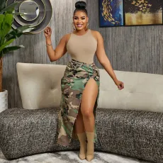 SC Casual Camouflage Printed Split Skirt SH-390451