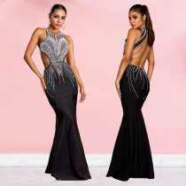 SC Rhinestone Gowns Backless Fishtail Dress GFYX-7122