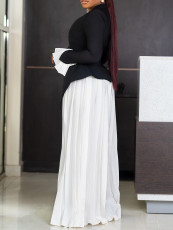 SC Plus Size Flare Sleeve Tops And Pleated Wide Leg Pants Suit GCZF-8609