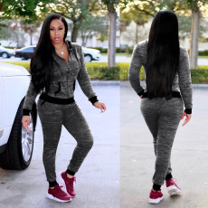 SC Long Sleeve Hooded Coat Sport 2 Piece Pants Set TE-4718