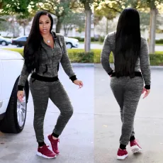 SC Long Sleeve Hooded Coat Sport 2 Piece Pants Set TE-4718