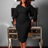 SC Plus Size Solid Color Midi Dress GAWE-6456