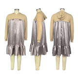 SC Plus Size Patchwork Hooded Midi Dress BMF-PW915