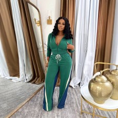 SC Velvet Denim Patchwork Threaded Sweatpants Set TE-4725