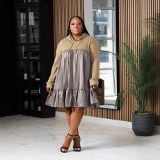 SC Plus Size Patchwork Hooded Midi Dress BMF-PW915