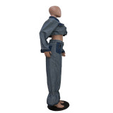 SC Casual Color Block Denim 2 Piece Pants Set TR-1319