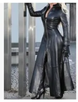 SC Plus Size Zipper Stand Neck Leather Long Coat GHKC-Q012