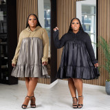 SC Plus Size Patchwork Hooded Midi Dress BMF-PW915