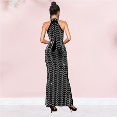 SC Off Shoulder Hot Drill Slim Maxi Dress BY-7140