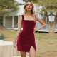 SC Sling Solid Color Velour Mini Dress GYSQ-CDBE1210