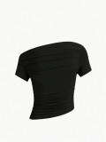 SC Slash Shoulder Short Sleeve Skinny Tops GYSQ-CTEA0340