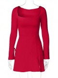 SC Square Neck High Waist Split Mini Dress GYSQ-CDEF1810
