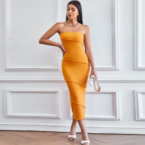 SC Solid Color Wrap Chest Slim Midi Dress GYSQ-CDCJ0610