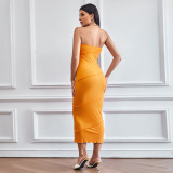 SC Solid Color Wrap Chest Slim Midi Dress GYSQ-CDCJ0610