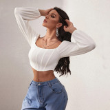 SC Long Sleeve Square Neck Crop Tops GYSQ-QCCF1440