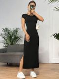 SC Backless Solid Color Knits Split Midi Dress GYSQ-CDEA2420