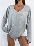 SC Loose V Neck Long Sleeve Tops GYSQ-UTEF2680