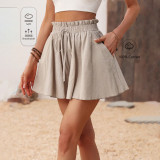 SC Solid Color Washed Tie Wide Leg Shorts GYSQ-CPEB2090