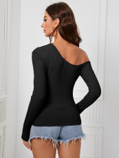 SC Off Shoulder Irregular Knits Tops GYSQ-QCCF0920