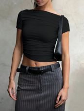 SC Slash Shoulder Short Sleeve Skinny Tops GYSQ-CTEA0340