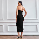 SC Solid Color Wrap Chest Slim Midi Dress GYSQ-CDCJ0610