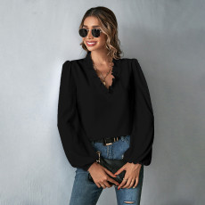 SC Ruffles Long Sleeve V Neck Shirt GYSQ-QCCH0540