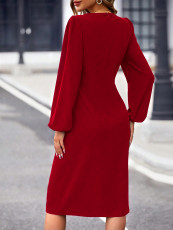SC Long Sleeve Saquare Neck Split Midi Dress GYSQ-CDDK2510
