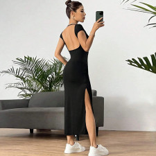 SC Backless Solid Color Knits Split Midi Dress GYSQ-CDEA2420
