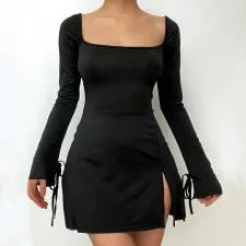 SC Square Neck High Waist Split Mini Dress GYSQ-CDEF1810