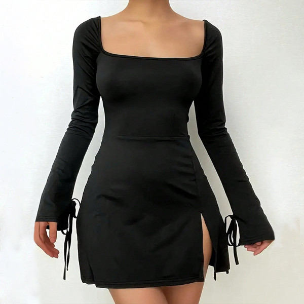 SC Square Neck High Waist Split Mini Dress GYSQ-CDEF1810