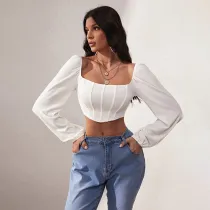 SC Long Sleeve Square Neck Crop Tops GYSQ-QCCF1440