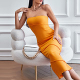 SC Solid Color Wrap Chest Slim Midi Dress GYSQ-CDCJ0610