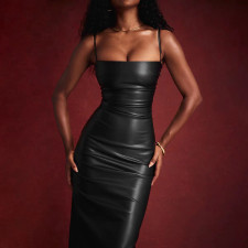 SC Sexy PU Leather Backless Bandage Dress GPBY-14781