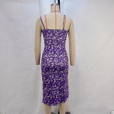 SC Halter Floral Print Split Midi Dress GPBY-14533