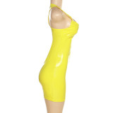 SC V Neck PU Leather Mini Dress GPBY-14417