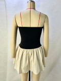 SC Off Shoulder Color-blocked Patchwork Pleated Mini Dress GPBY-15725