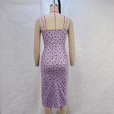 SC Halter Floral Print Split Midi Dress GPBY-14533