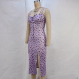 SC Halter Floral Print Split Midi Dress GPBY-14533