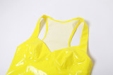 SC V Neck PU Leather Mini Dress GPBY-14417