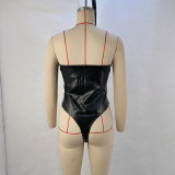 SC Wrap Backless Strap PU Slim Bodysuit GPBY-14413