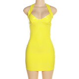 SC V Neck PU Leather Mini Dress GPBY-14417