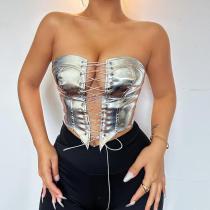 SC Sexy Bandage Cardigan Skinny PU Vest GPBY-14685