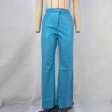 SC Fashion Solid Color PU Leather Straight Pant GPBY-8005