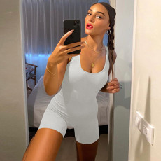 SC Solid Color Sleeveless Backless Romper GPBY-14469