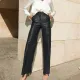 SC Fashion Solid Color PU Leather Straight Pant GPBY-8005