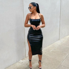 SC Sexy PU Leather Backless Bandage Dress GPBY-1479
