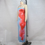 SC Print Tube Tops Split Midi Dress GPBY-15786