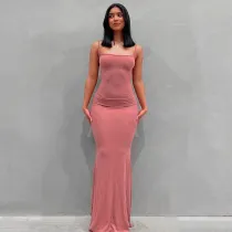 SC Solid Color Slim Sling Maxi Dress GPBY-15435