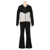 SC Long Sleeve Zipper Color Block Two Piece Pants Set AIL-301