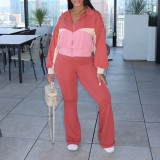 SC Long Sleeve Zipper Color Block Two Piece Pants Set AIL-301